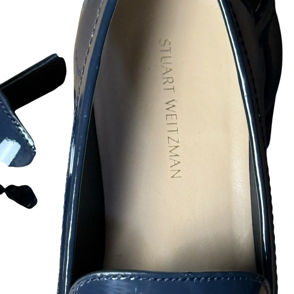 STUART WEITZMAN navy patent leather bow loafers womens  7B classic preppy chic - Picture 5 of 9